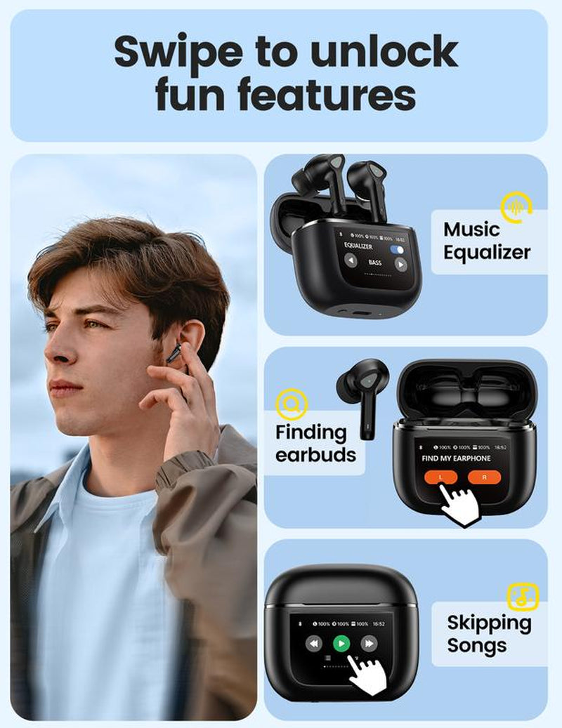 Ear Buds Wireless Bluetooth Earbuds with Touch Screen 50H Playtime Deep Bass Bluetooth Headphones with Mic IPX7 Waterproof True Wireless Earbuds in Ear Earphones for Tablet Laptop Android/Ios Phones